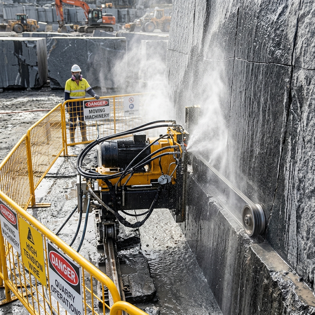 Advanced wire-saw cutting granite at V V Divakaran Quarry